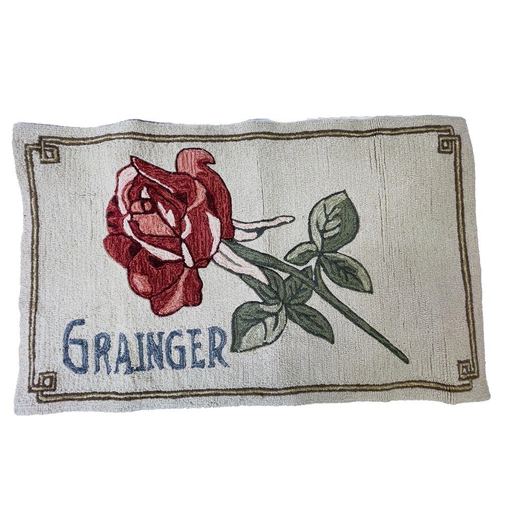 Rose Hooked Rug 27 X 44" Cottage Floral Grainger Beige Red